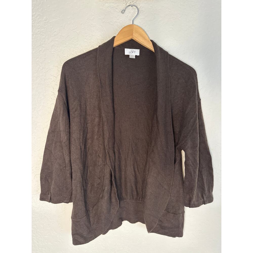 Loft Rabbit Hair Brown Sweater Cardigan Cozy Preppy Grandma Winter Layer